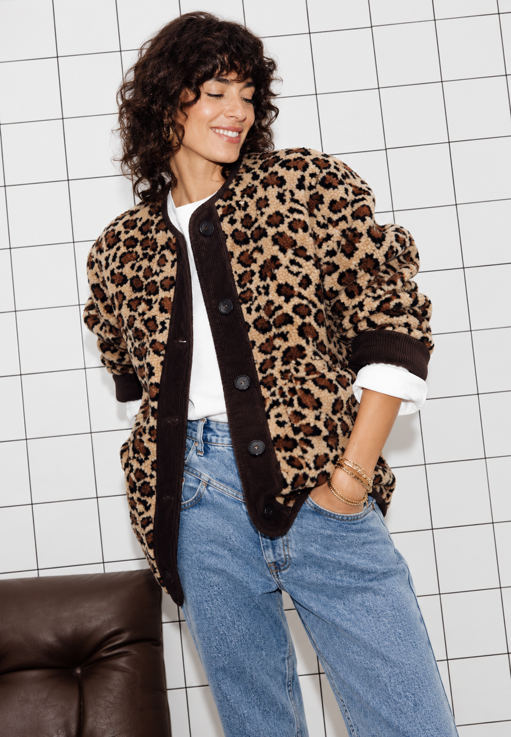 Chaqueta mujer animal print leopardo ribetes contraste - Bulera