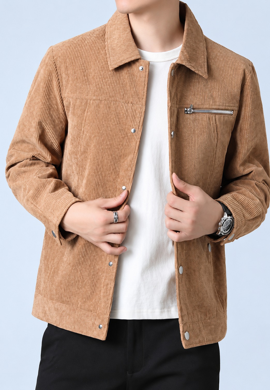 Chaqueta pana hombre cuello camisero bolsillo pecho cremallera - Amaury