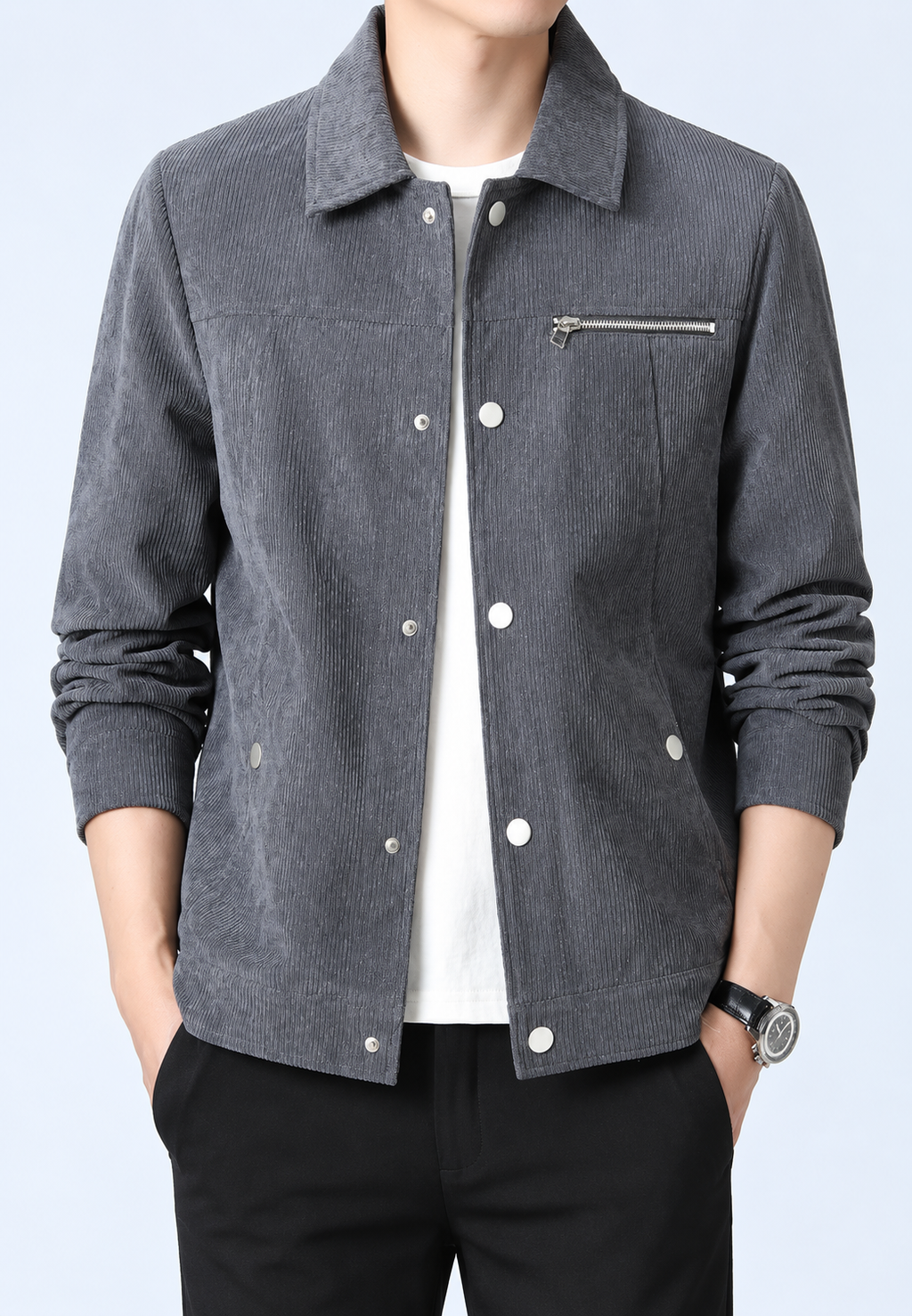 Chaqueta pana hombre cuello camisero bolsillo pecho cremallera - Amaury