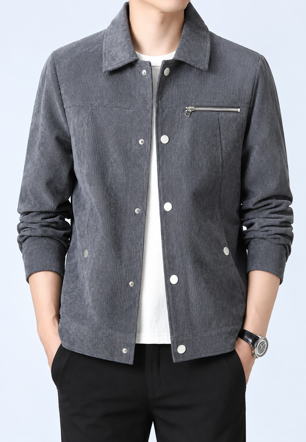 Chaqueta pana hombre cuello camisero bolsillo pecho cremallera - Amaury