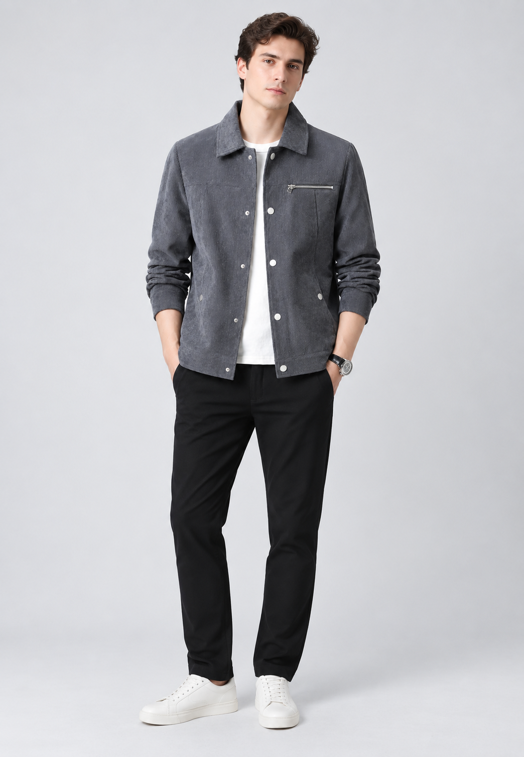 Chaqueta pana hombre cuello camisero bolsillo pecho cremallera - Amaury