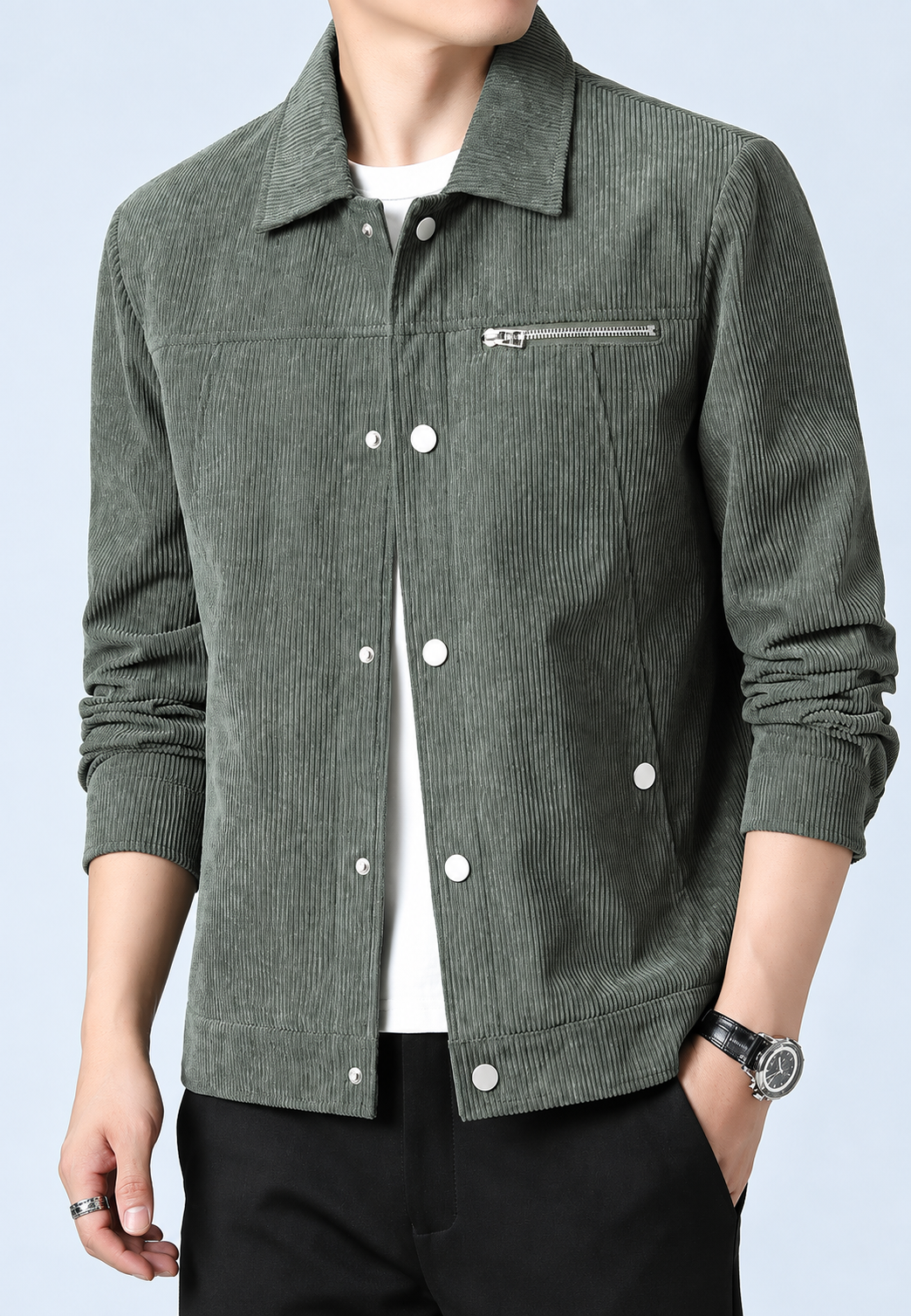Chaqueta pana hombre cuello camisero bolsillo pecho cremallera - Amaury