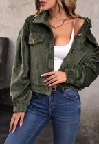 Chaqueta pana mujer corta cuello camisero bolsillos solapa - Clémence