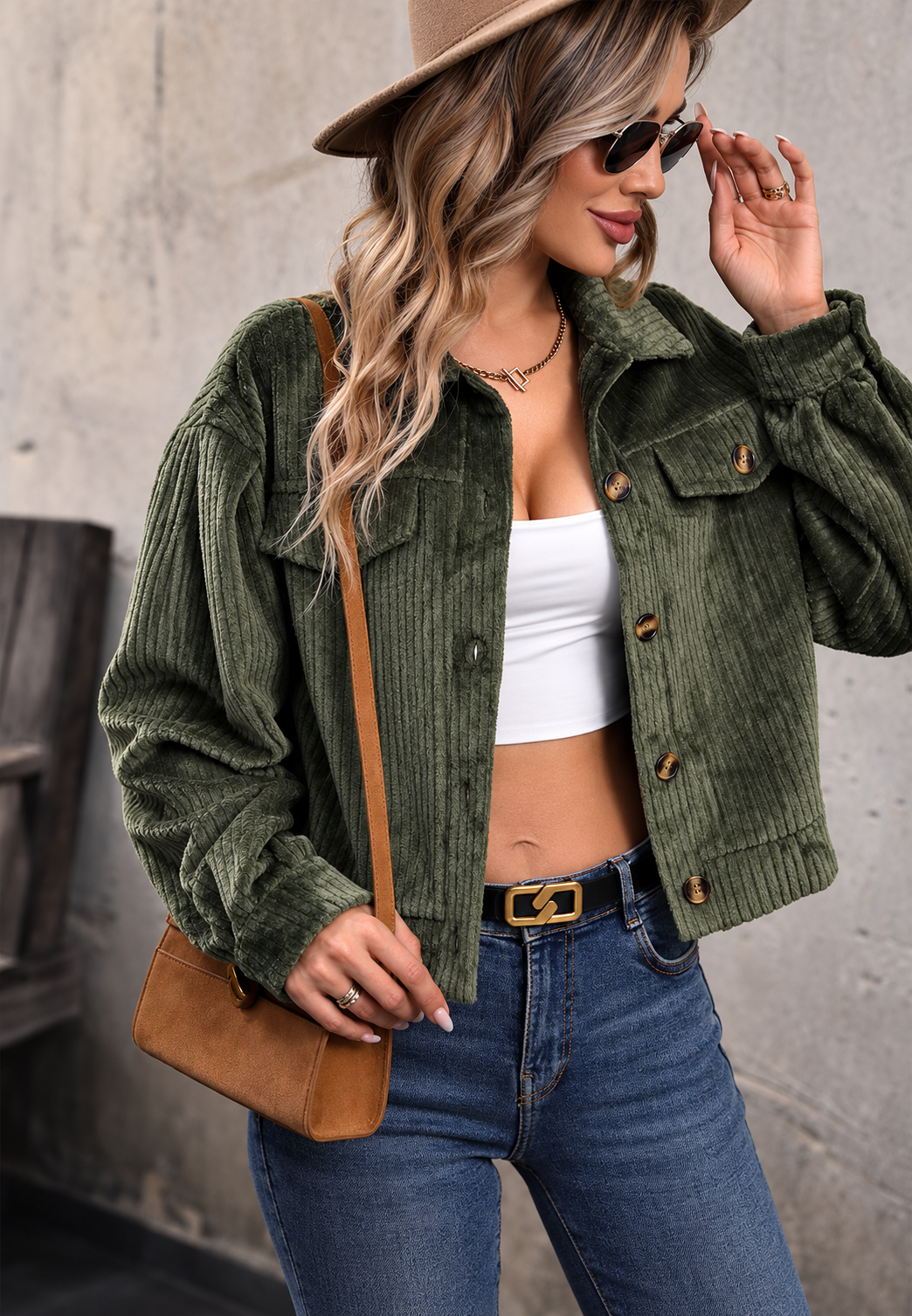 Chaqueta pana mujer corta cuello camisero bolsillos solapa - Clémence