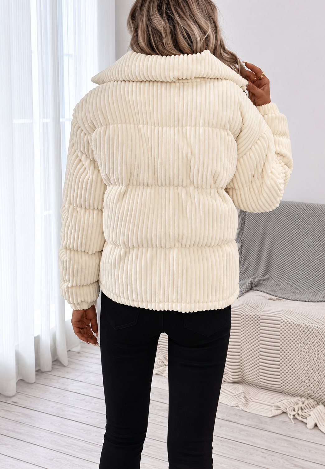 Chaqueta pana mujer cuello alto cremallera bolsillos laterales - Eline