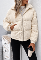 Chaqueta pana mujer cuello alto cremallera bolsillos laterales - Eline