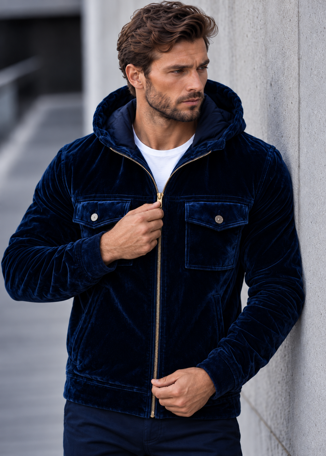 Chaqueta terciopelo hombre capucha cremallera - Loïc
