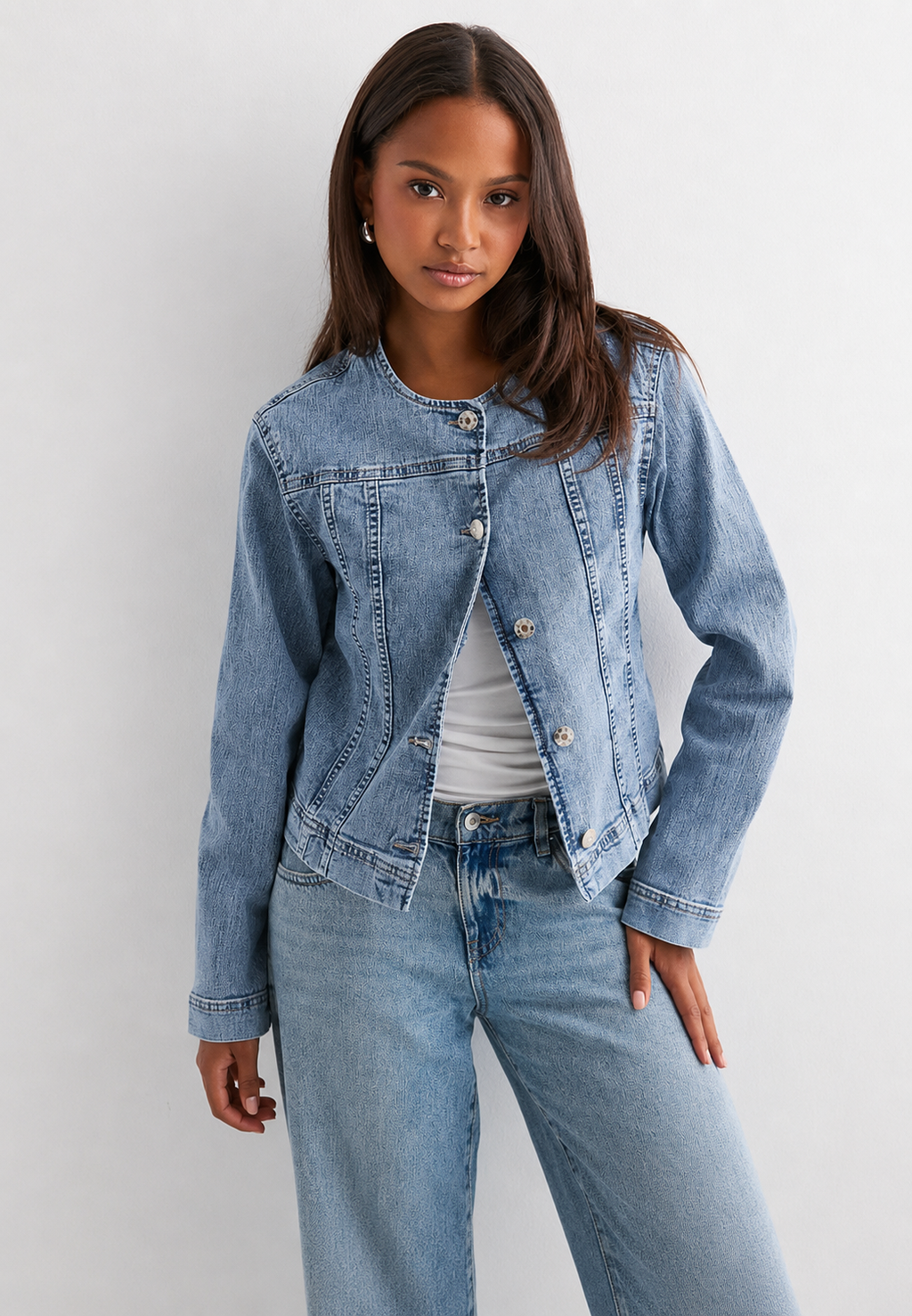 Chaqueta vaquera mujer entallada cuello redondo - Sigrid