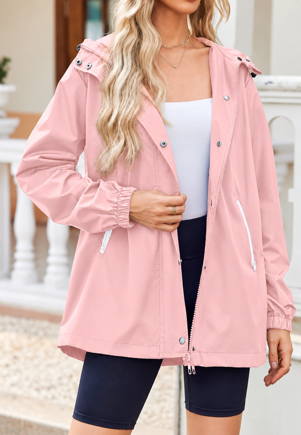 Chubasquero impermeable mujer capucha bolsillos cremallera - Verena