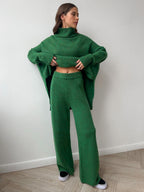 Conjunto de punto para mujer con jersey de cuello alto y pantalón ancho - Elske