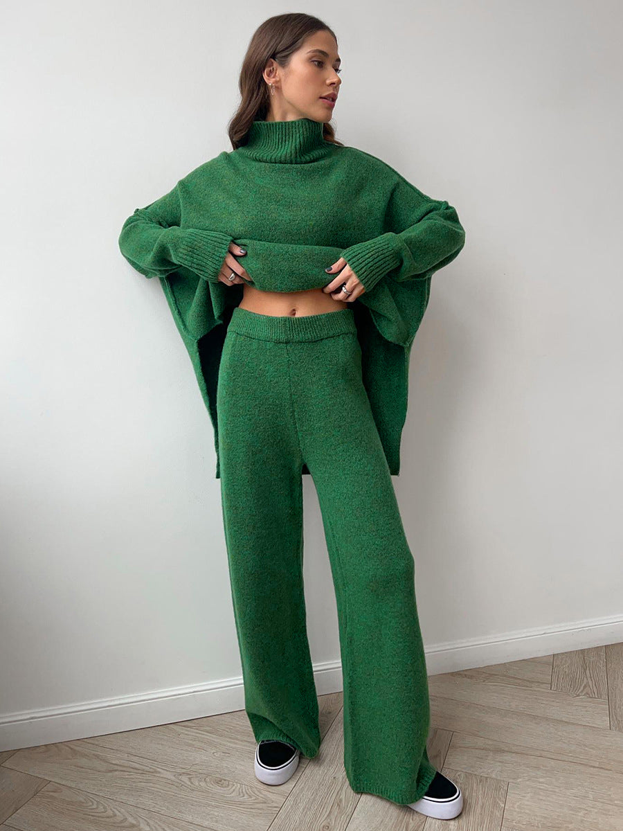 Conjunto de punto para mujer con jersey de cuello alto y pantalón ancho - Elske