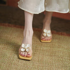 Sandalias mujer con flor elegante estilo perla dorada - Liora