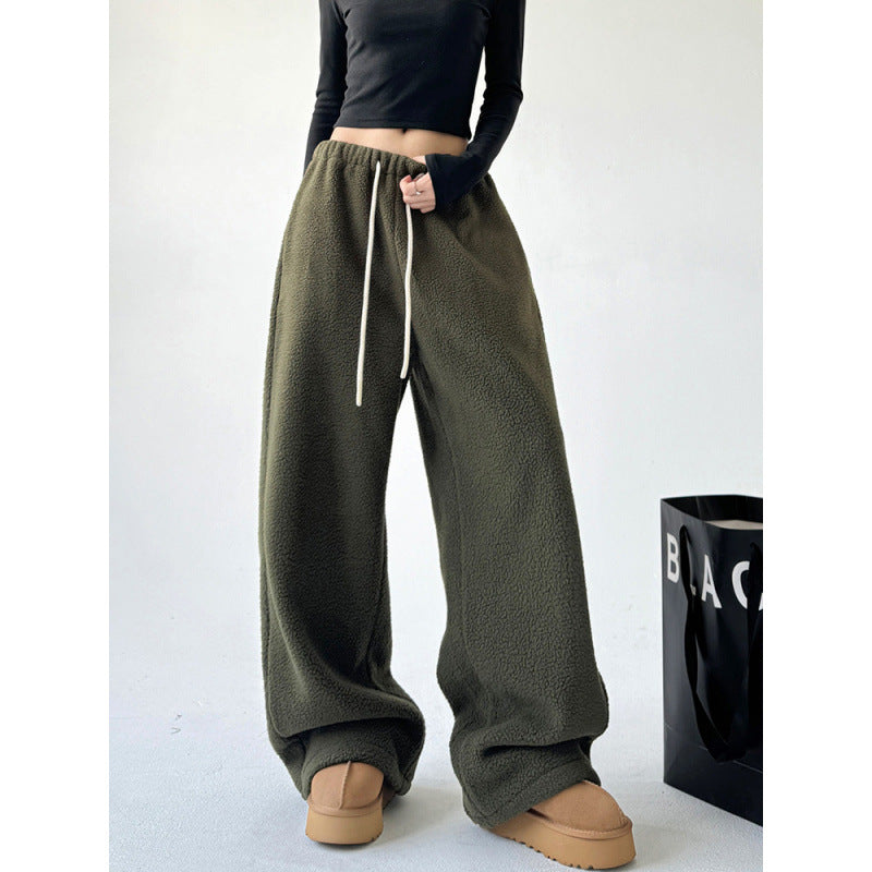 Pantalones para mujer amplios de tejido afelpado - Novanne