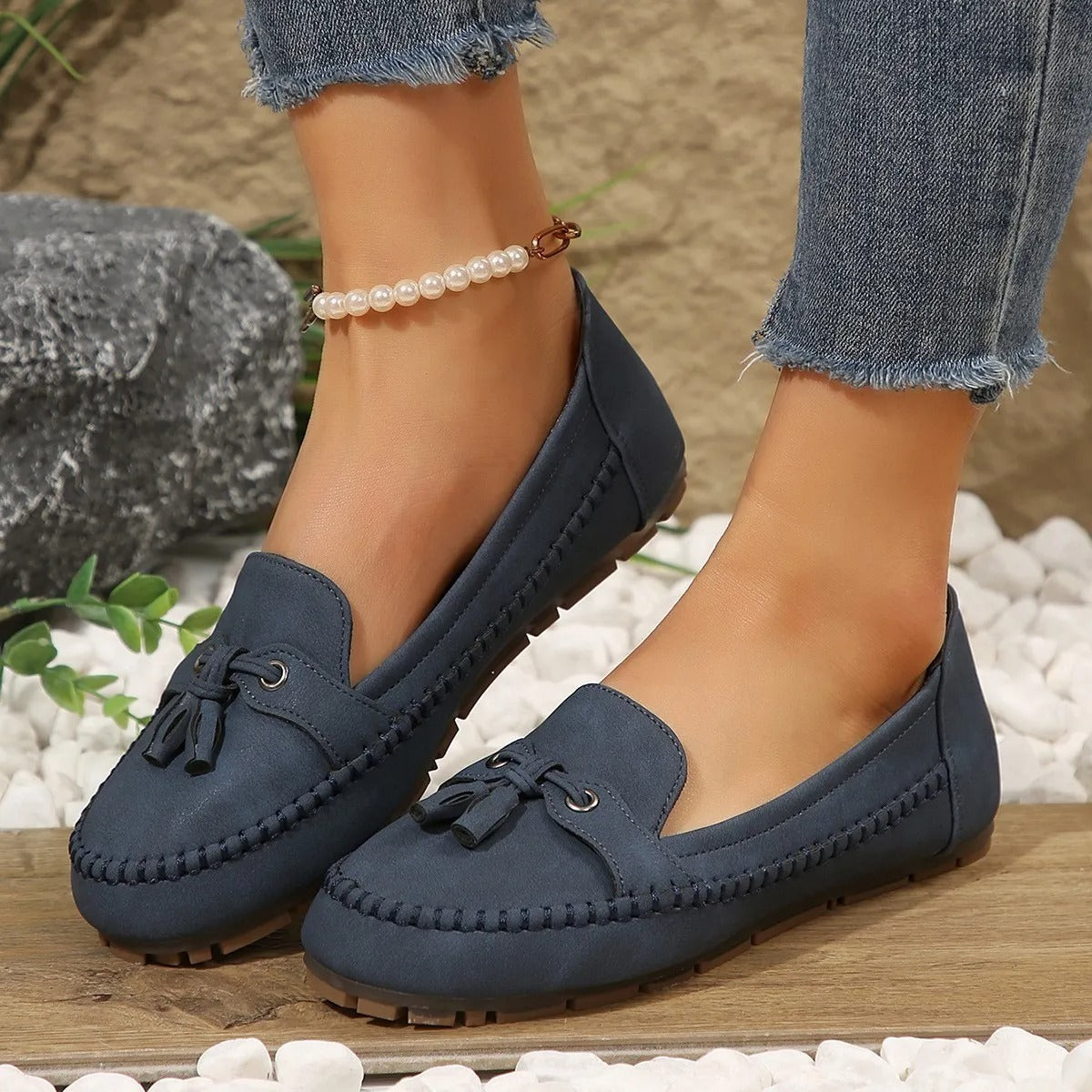 Mocasines planos para mujer antideslizante con detalle de lazo - Martina