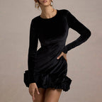 Vestido para mujer tipo terciopelo con detalle plisado en bajo - Loreanne