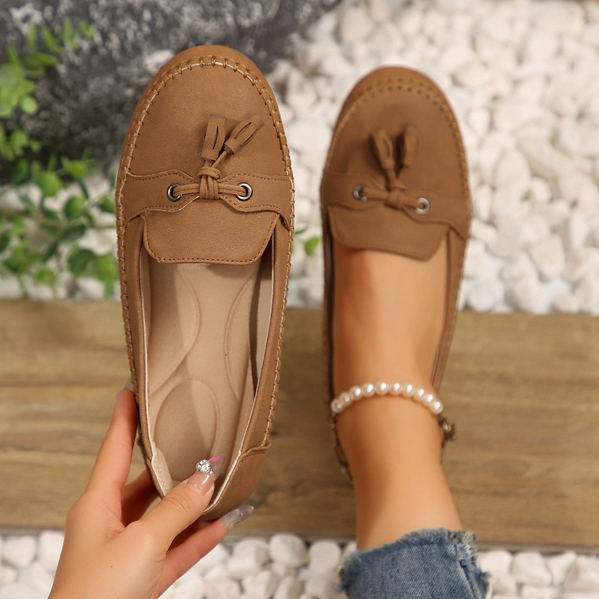 Mocasines planos para mujer antideslizante con detalle de lazo - Martina