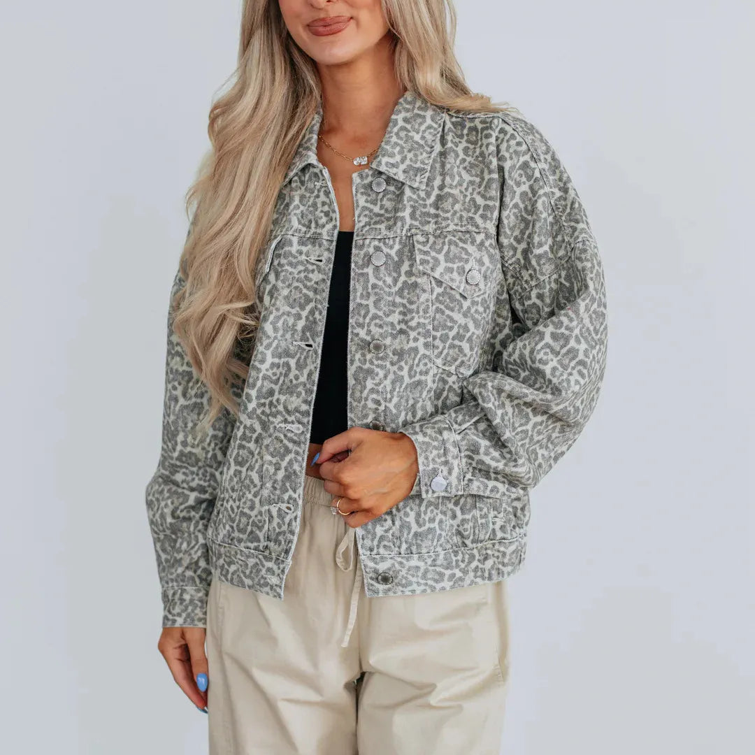 Chaqueta denim con estampado animal para mujer - Livaine