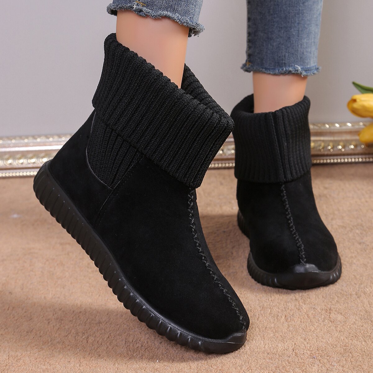 Botines para mujer estilo invernal con puño de punto - Pilar