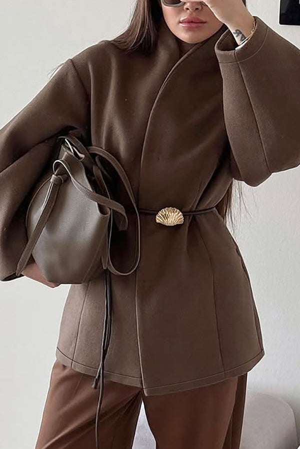 Abrigo cruzado de lana con cinturon fino para mujer - Zanya