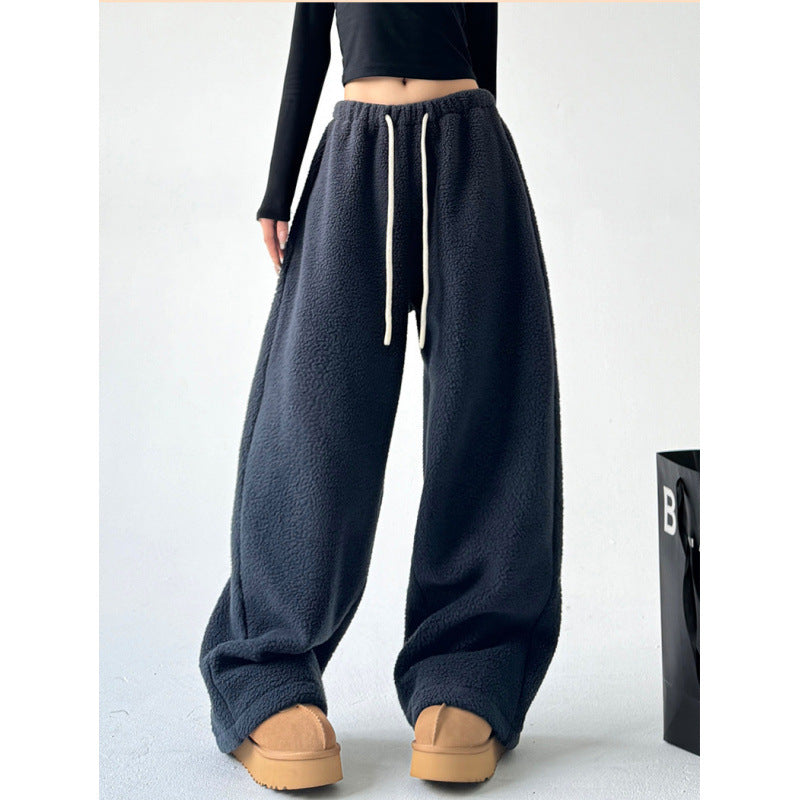 Pantalones para mujer amplios de tejido afelpado - Novanne
