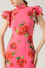 Elena - Vestido Largo con Mangas Acampanadas y Estampado Floral de Rosas