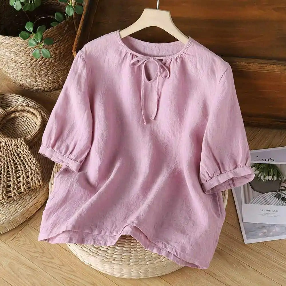 Jazmy - Blusa de lino de manga para mujer