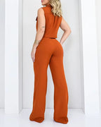 Conjunto mujer sin mangas top con botones y pantalón pierna ancha - Isadora