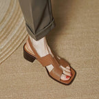 Sandalias mujer cuero sintético diseño calado estilo tacón medio - Lucía