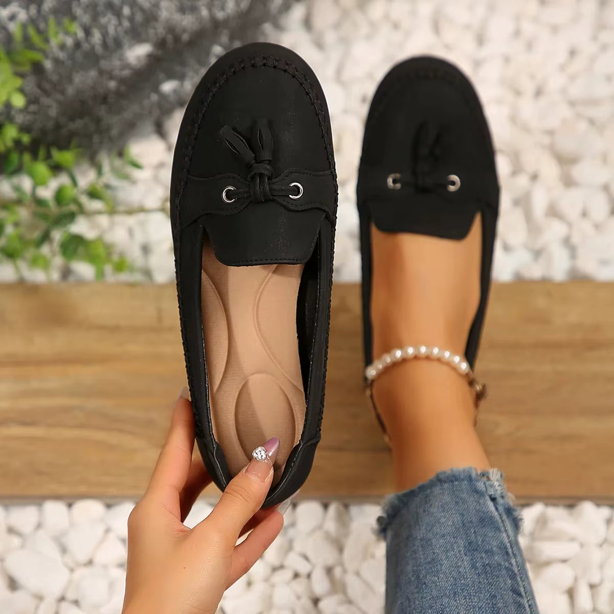 Mocasines planos para mujer antideslizante con detalle de lazo - Martina