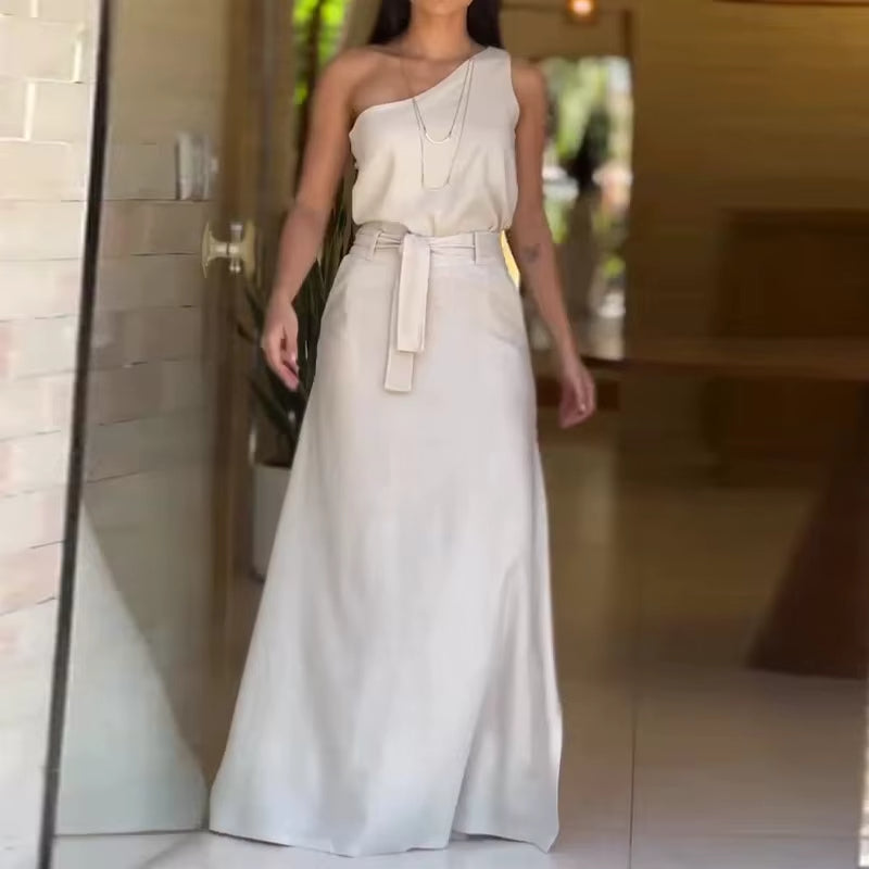 Conjunto dos piezas mujer un hombro con falda larga - Celina