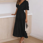 Kelly - Vestido estilo elegante con escote en V y mangas abullonadas