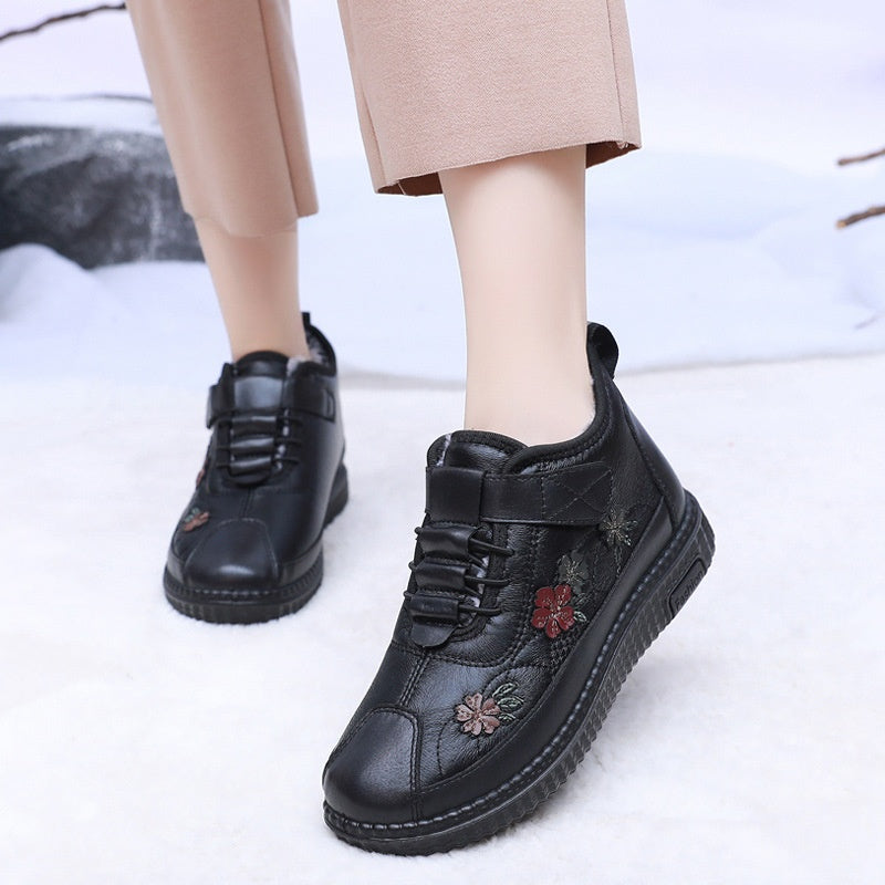 Zapatos ortopédicos acolchados de invierno para mujer diseño bordado - Indigo