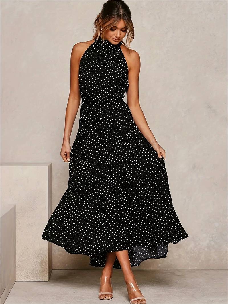 Cerelia - Vestido sin mangas con escote joya y lunares