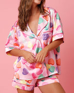 Conjunto de pijama satinado para mujer con camisa y shorts - Varelia