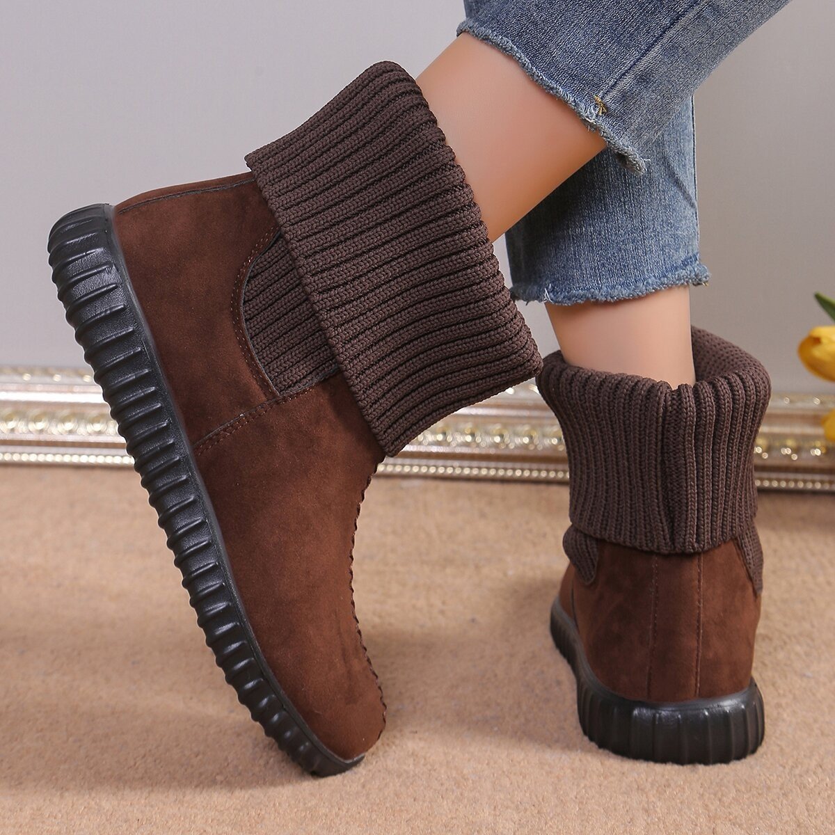 Botines para mujer estilo invernal con puño de punto - Pilar