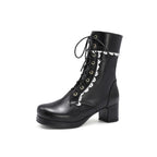 Botines de cordones con encaje decorativo - Celeste