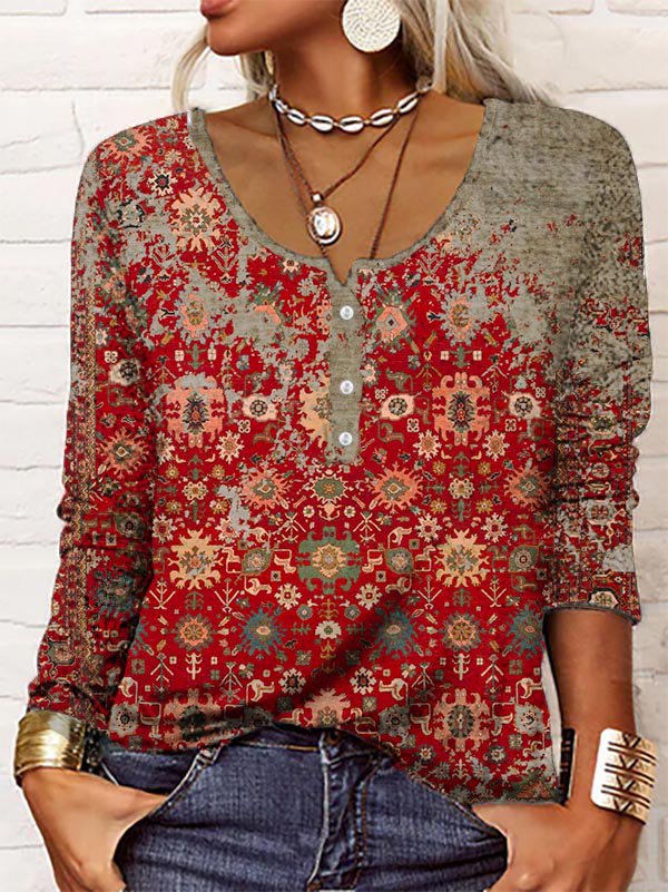 Ria - Elegante blusa con estampado azteca