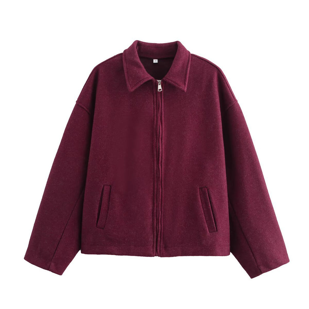 Chaqueta corta de lana con cremallera para mujer - Sonia