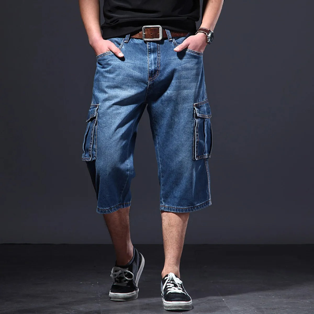 Pantalones cortos para hombre denim multibolsillo estilo cargo - Damián
