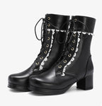 Botines de cordones con encaje decorativo - Celeste