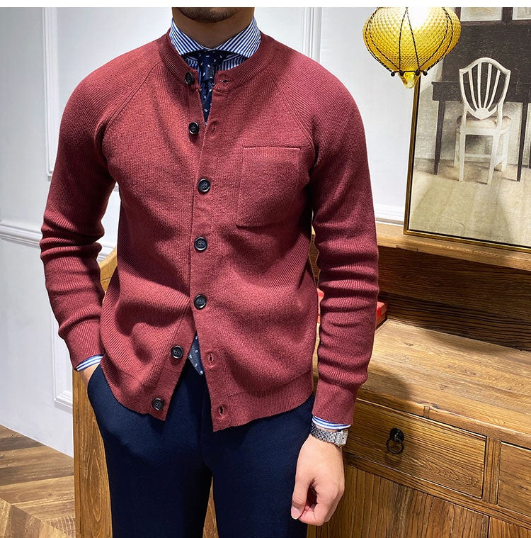 Cárdigan premium de punto ajustado con cuello redondo para hombre - Darien
