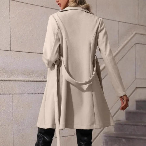Abrigo de lana entallado para mujer lazada frontal elegante - Rayna