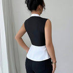 Blusa para mujer sin mangas diseño bicolor corte peplum - Mireya