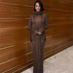 Monet - Maxivestido con cuello alto y mangas largas