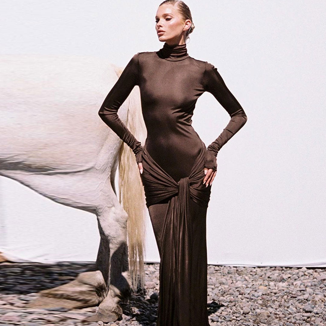 Monet - Maxivestido con cuello alto y mangas largas