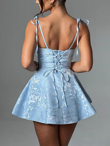 Andreia - Minivestido de línea A con textura de jacquard y tirantes