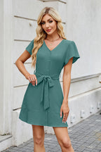 Jane - Vestido de color sólido con cuello en V