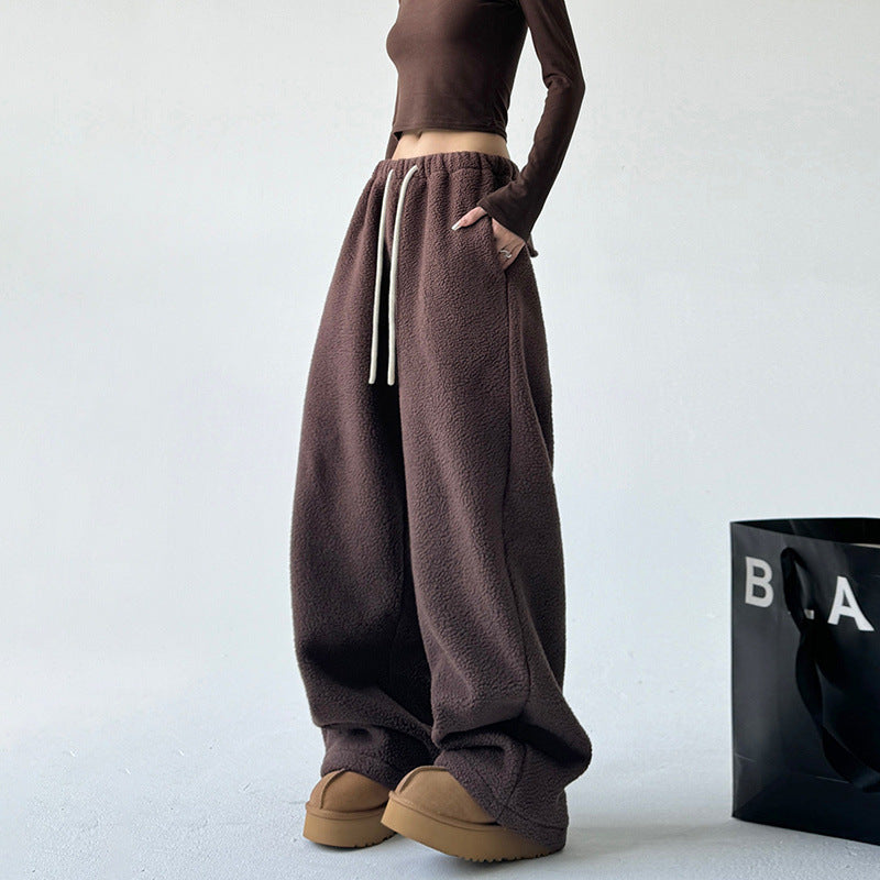 Pantalones para mujer amplios de tejido afelpado - Novanne