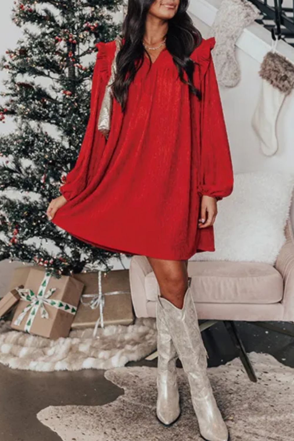 Danissa - Vestido de manga larga con volantes y muescas
