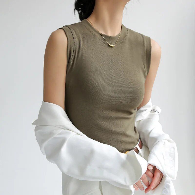 Lena - Camiseta sin mangas con escote redondo para mujer